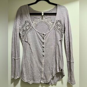Free People Lavender Lace Button-Down Top